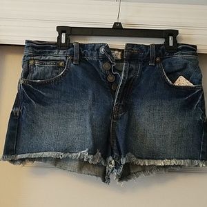FREE PEOPLE blue button fly button-up jean shorts